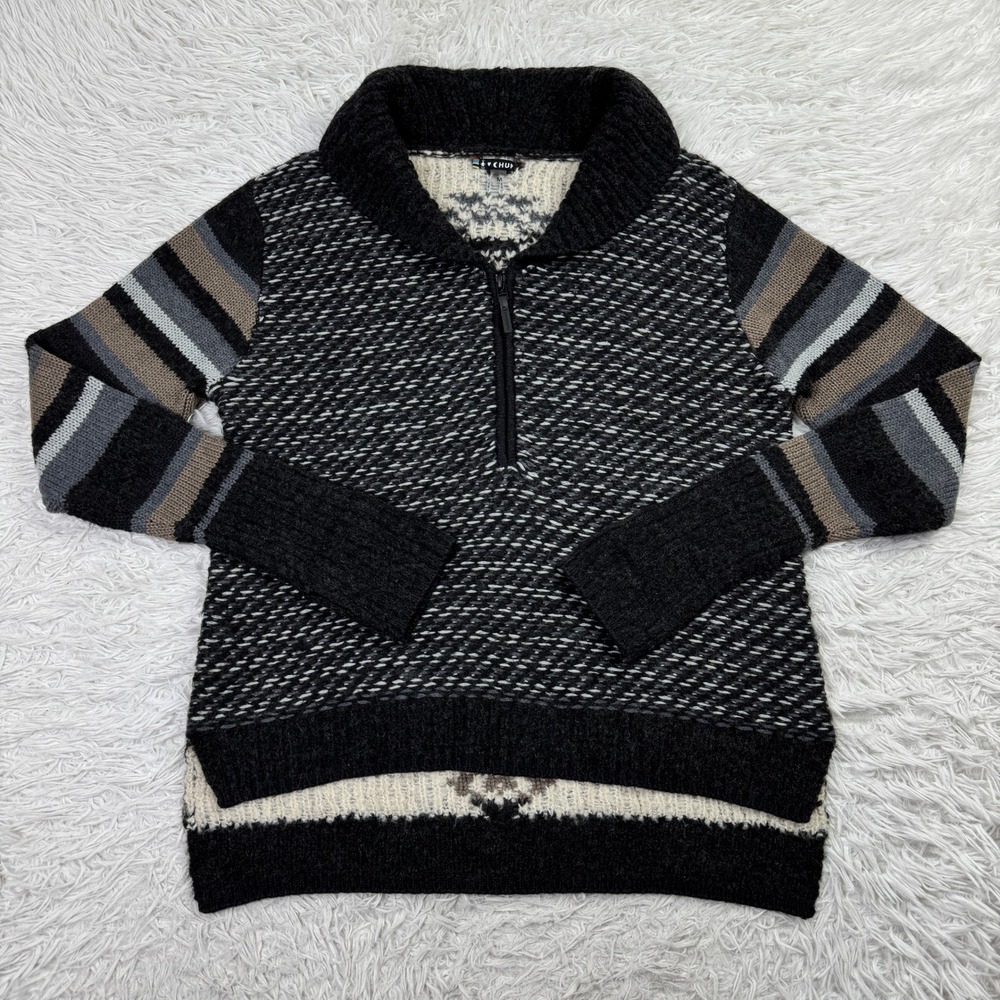 Smartwool CHUP Sweater Womens Medium Charcoal Striped Aztec Potlach 1/2 Zip M